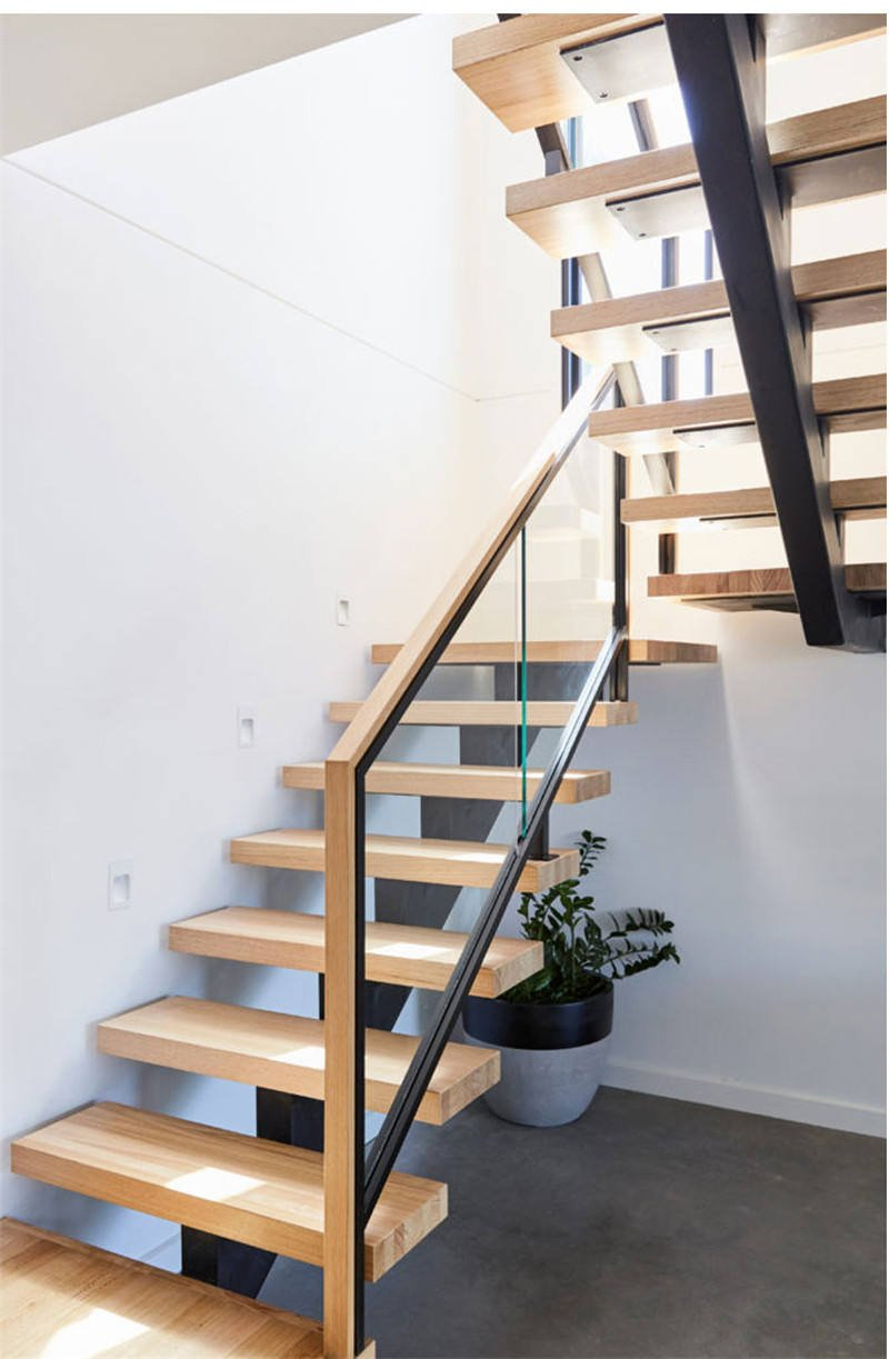 Anewson Excellent Design Straight Customized Solid Wood Staircase with Stainless Steel Handrail