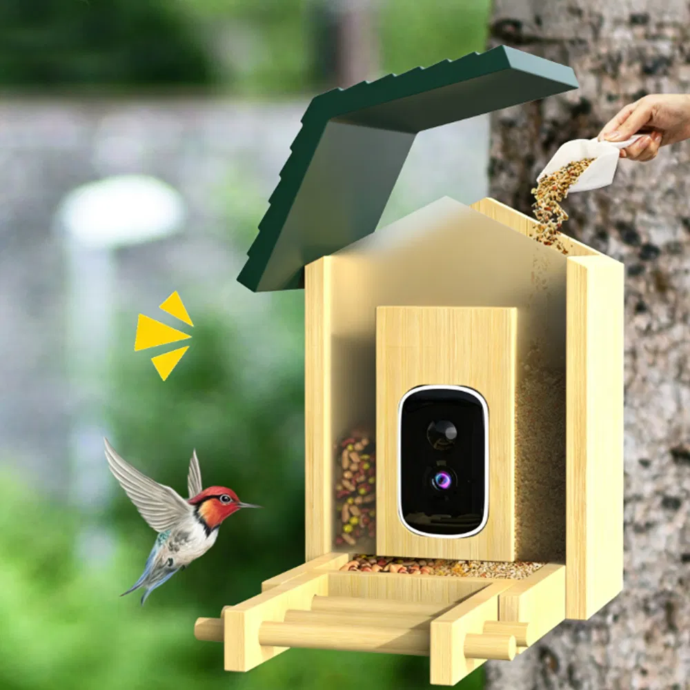 Outdoor Smart Bird House Feeder with Camera Real-Time Monitoring Solar Powered Squirrel Proof Gift for Parrot Watchers