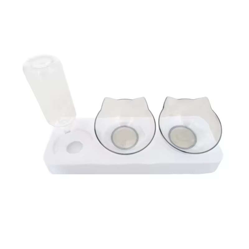 Automatic Cat Water Dispenser with 2 Food Bowls Non Wet Lip