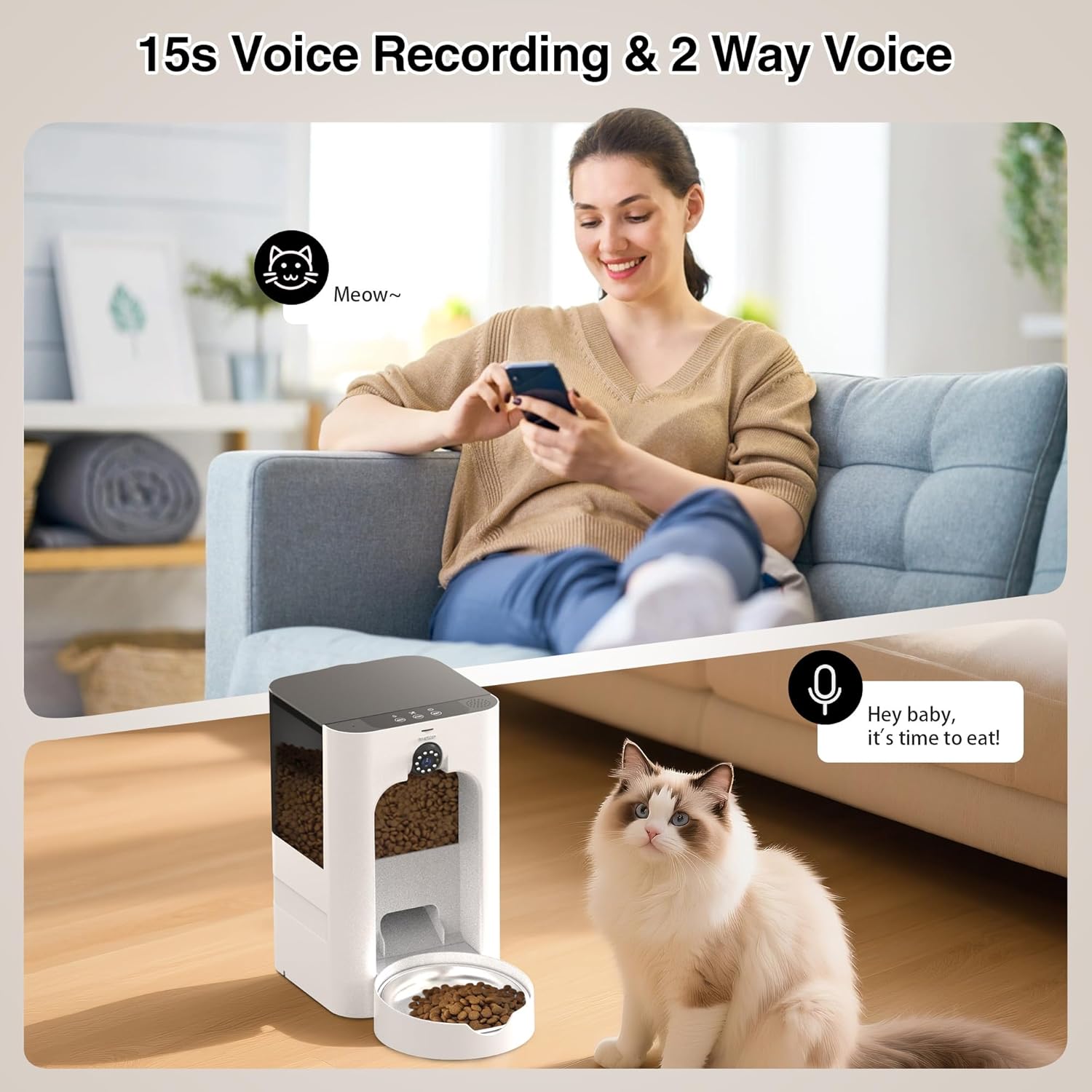 APP Control Timed Dry Food Dispenser 5L Plastic Pet Feeder Smart Automatic Cat &amp; Dog Feeder 1080P Camera Laser Toy Dual-Power