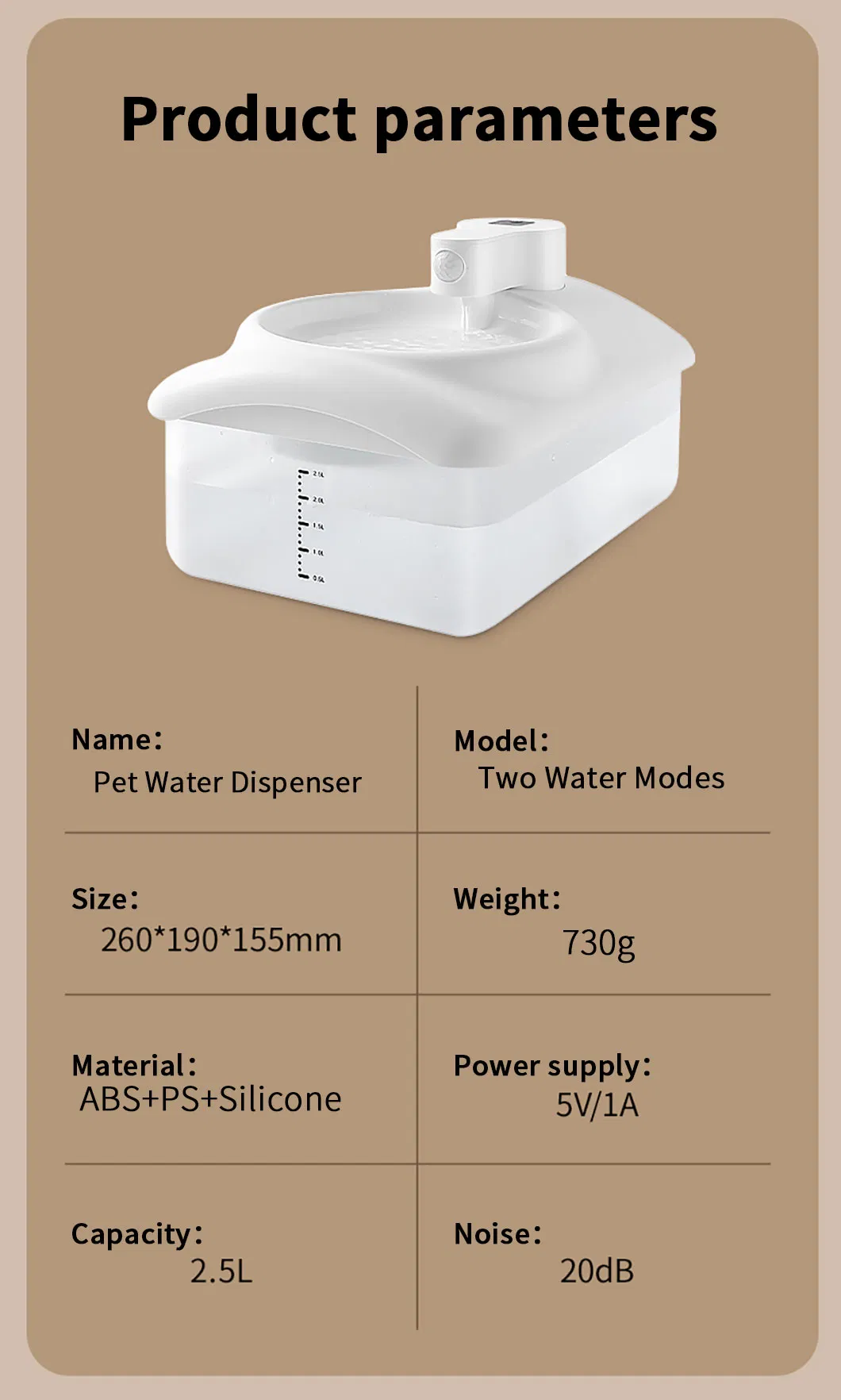 2.5L Automatic Filter Water Fountain Cat Drinking Dispenser 20dB ABS Pet Water Fountain with Ultra-Quiet Pump
