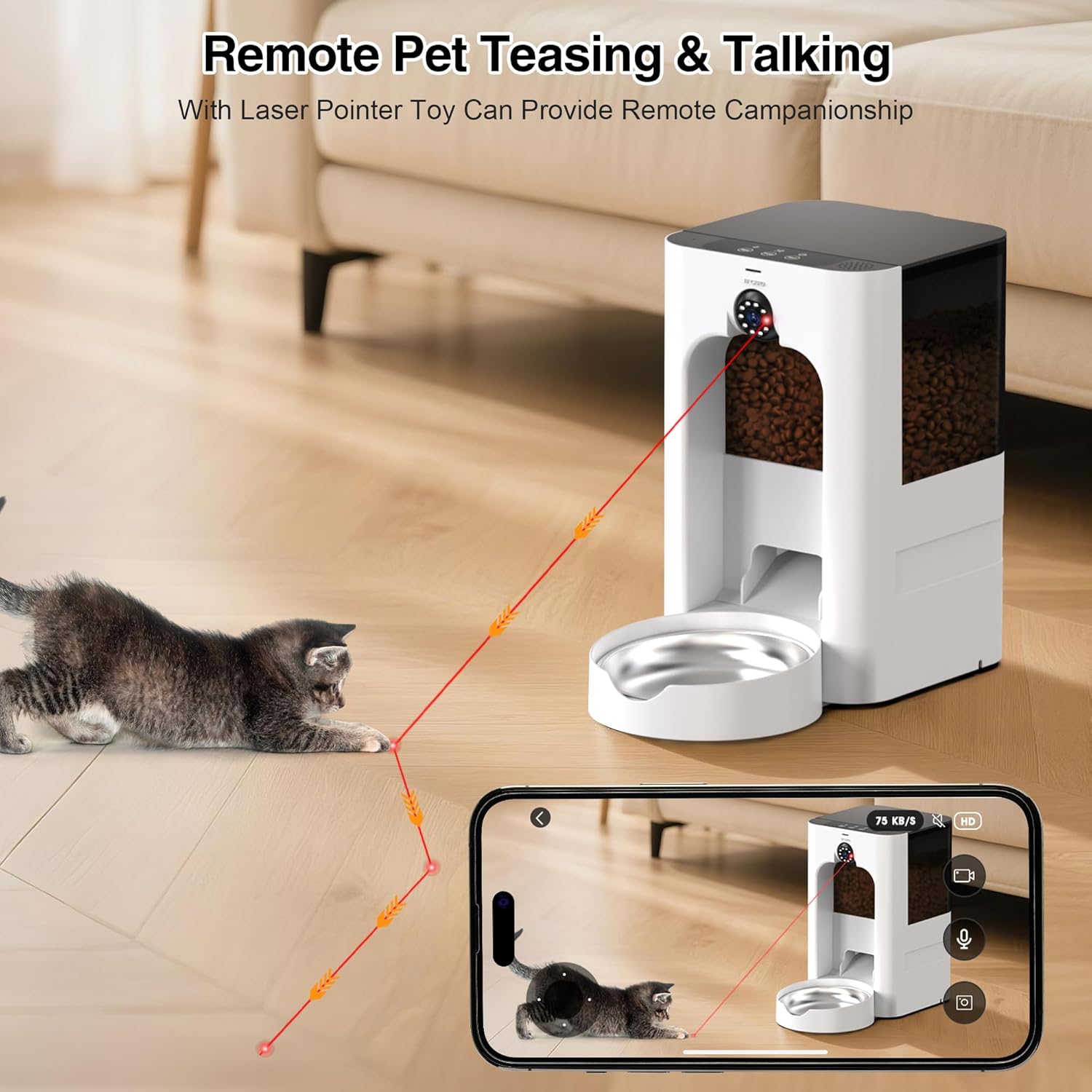 APP Control Timed Dry Food Dispenser 5L Plastic Pet Feeder Smart Automatic Cat &amp; Dog Feeder 1080P Camera Laser Toy Dual-Power