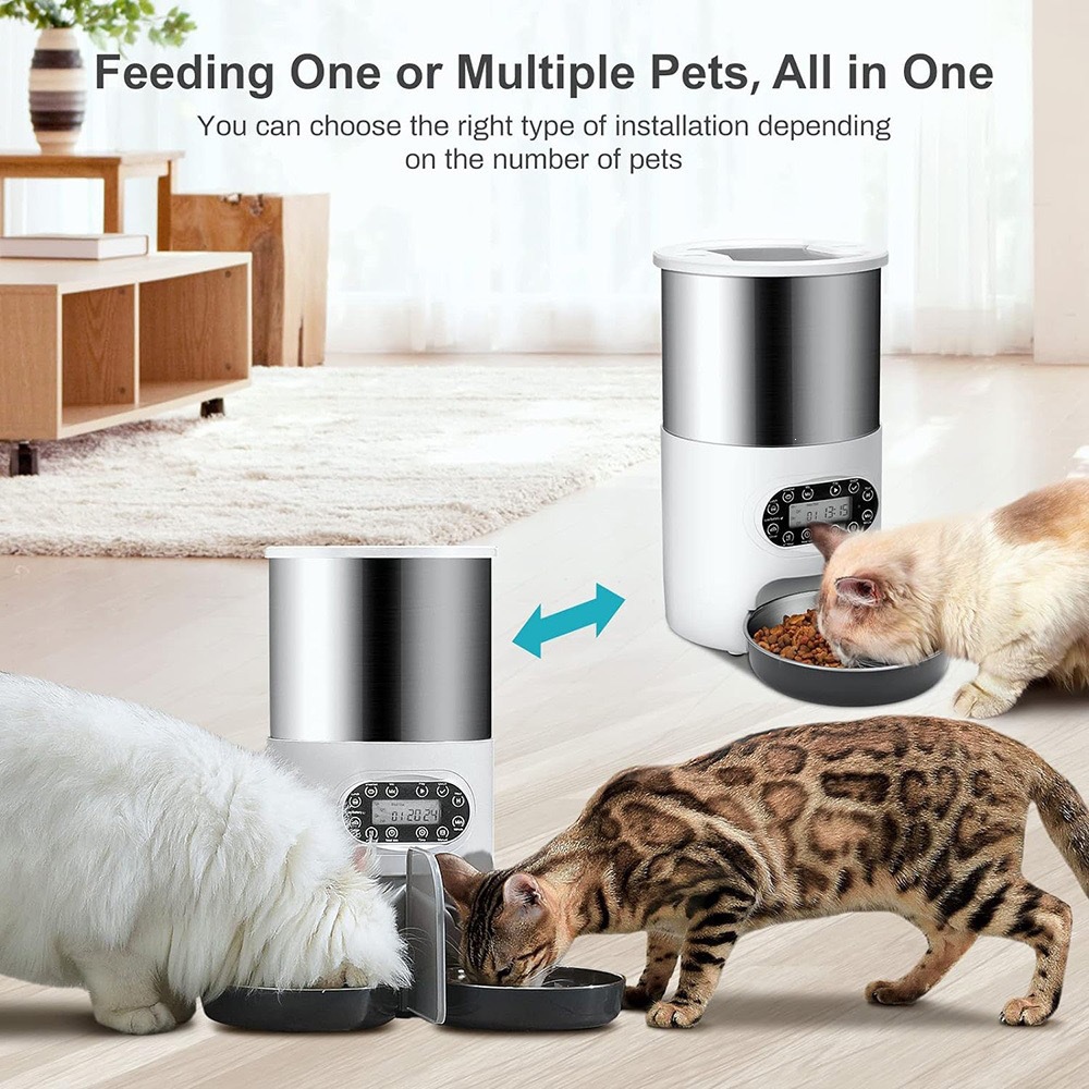 Food Grade Stainless Steel Pet Feeder, Timed Automatic Cat Dog Food Dispenser with Voice Call Function