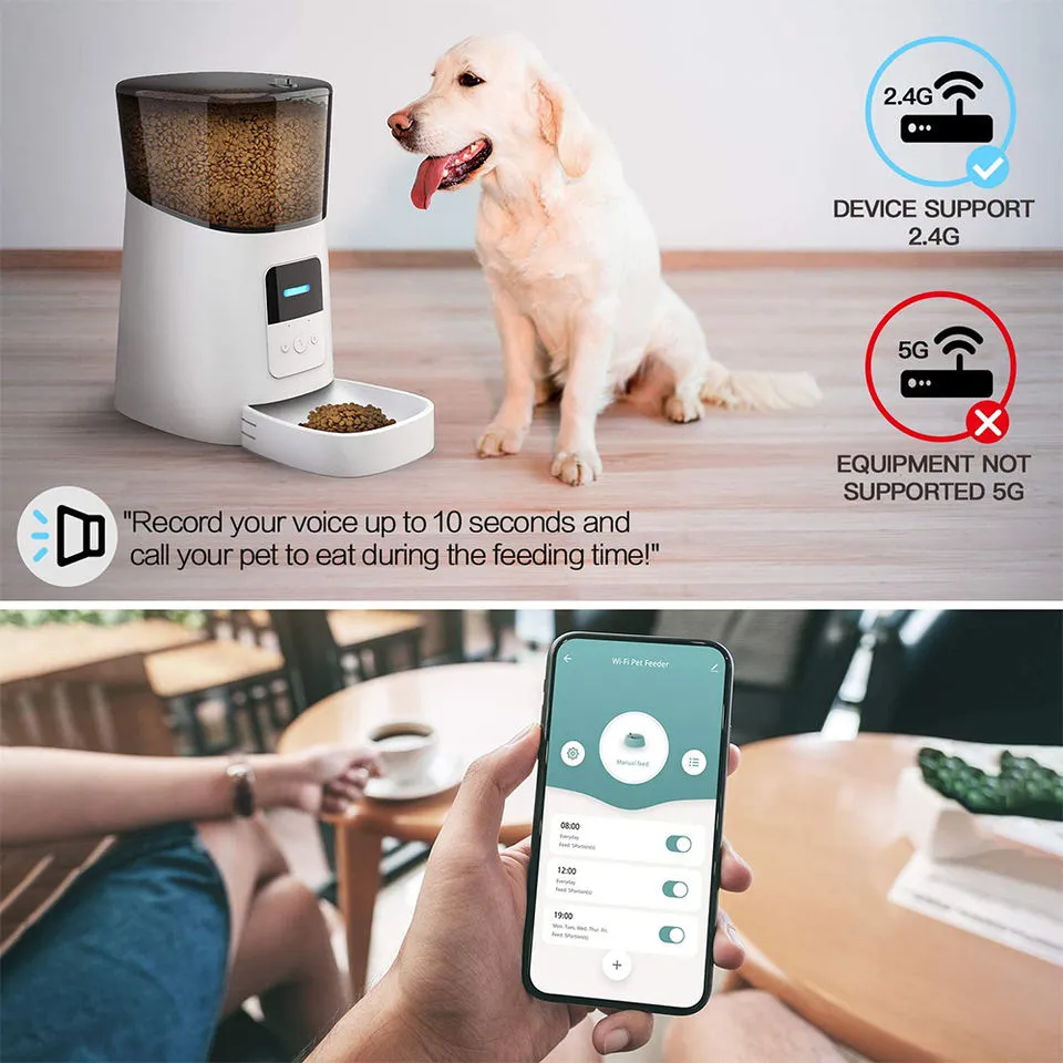 High Quality 6L WiFi Smart Automatic Pet Feeder with 1080P Camera, Dual Power Supply Dog & Cat Food Dispenser