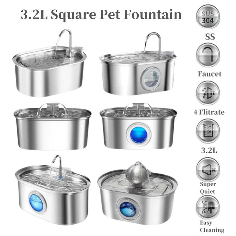 OEM Stainless Steel Pet Water Bowl Electric/Battery Operated Automatic Pet Fountain