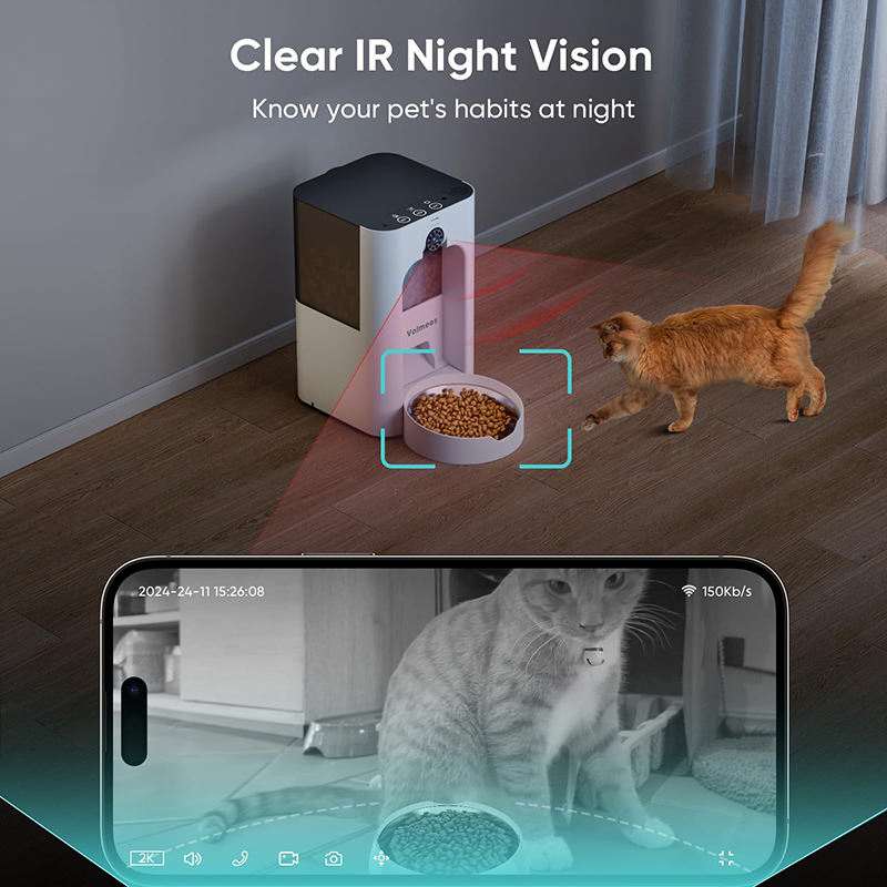 2K Camera Pet Feeder for Cats Dogs with Laser Tease Interactive Function 2-in-1 Food Dispenser with Camera Cat Dog Motion Monitoring APP Control Feeder