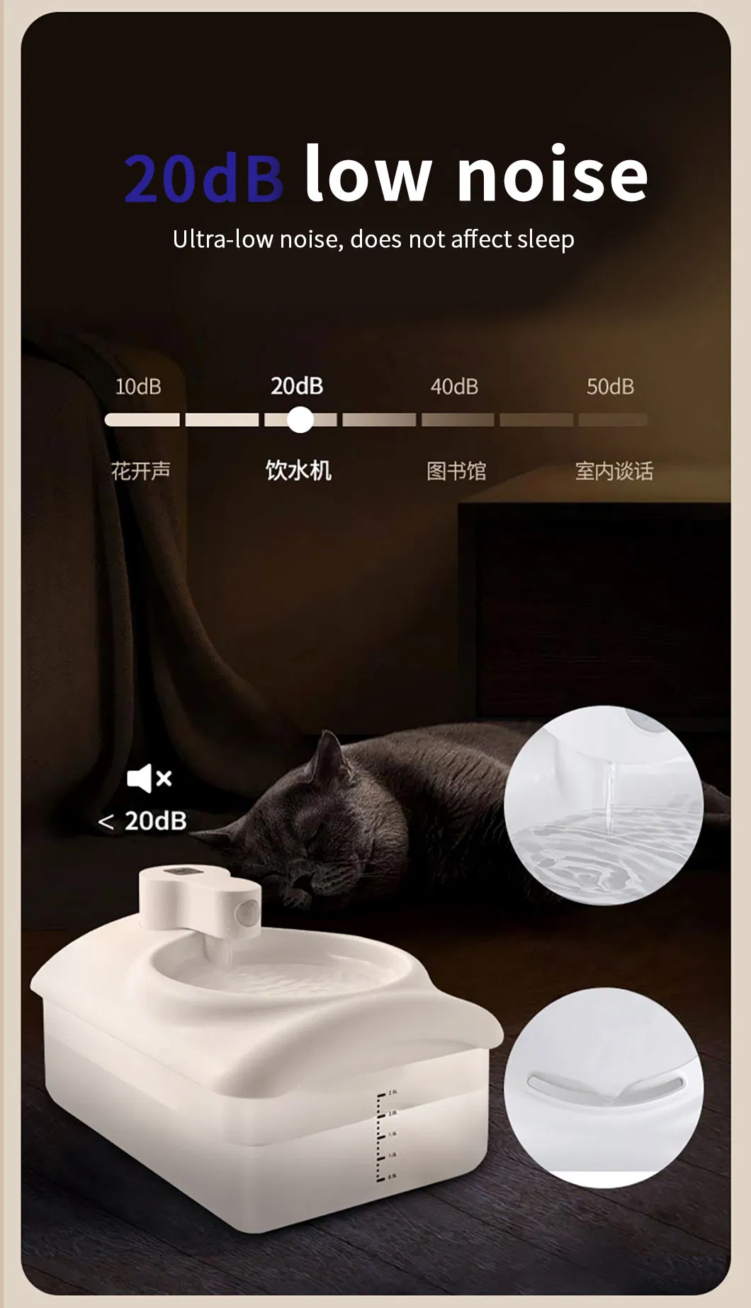 2.5L Automatic Filter Water Fountain Cat Drinking Dispenser 20dB ABS Pet Water Fountain with Ultra-Quiet Pump