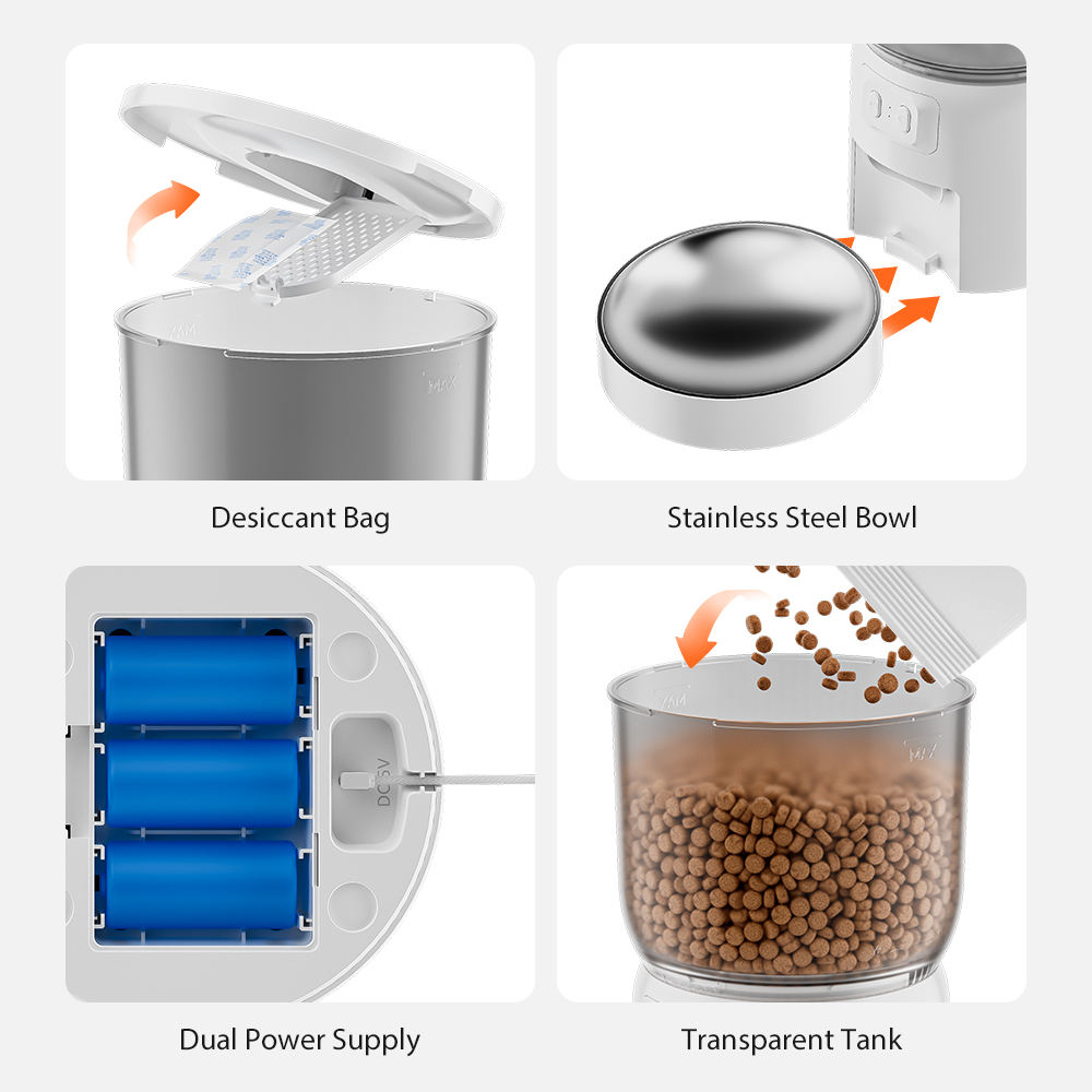 Automatic Dry Food Dispenser Smart Pet Feeder New Design Timed Cat and Dog Feeder with Charging Power Source Plastic Material