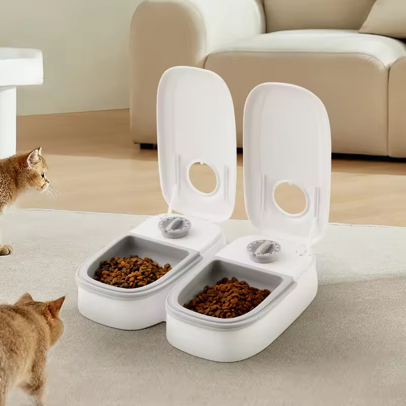 Dual-Bowl Cat Automatic Pet Feeder for Pets with Timed Quantitative Design and Anti-Stealing Cover