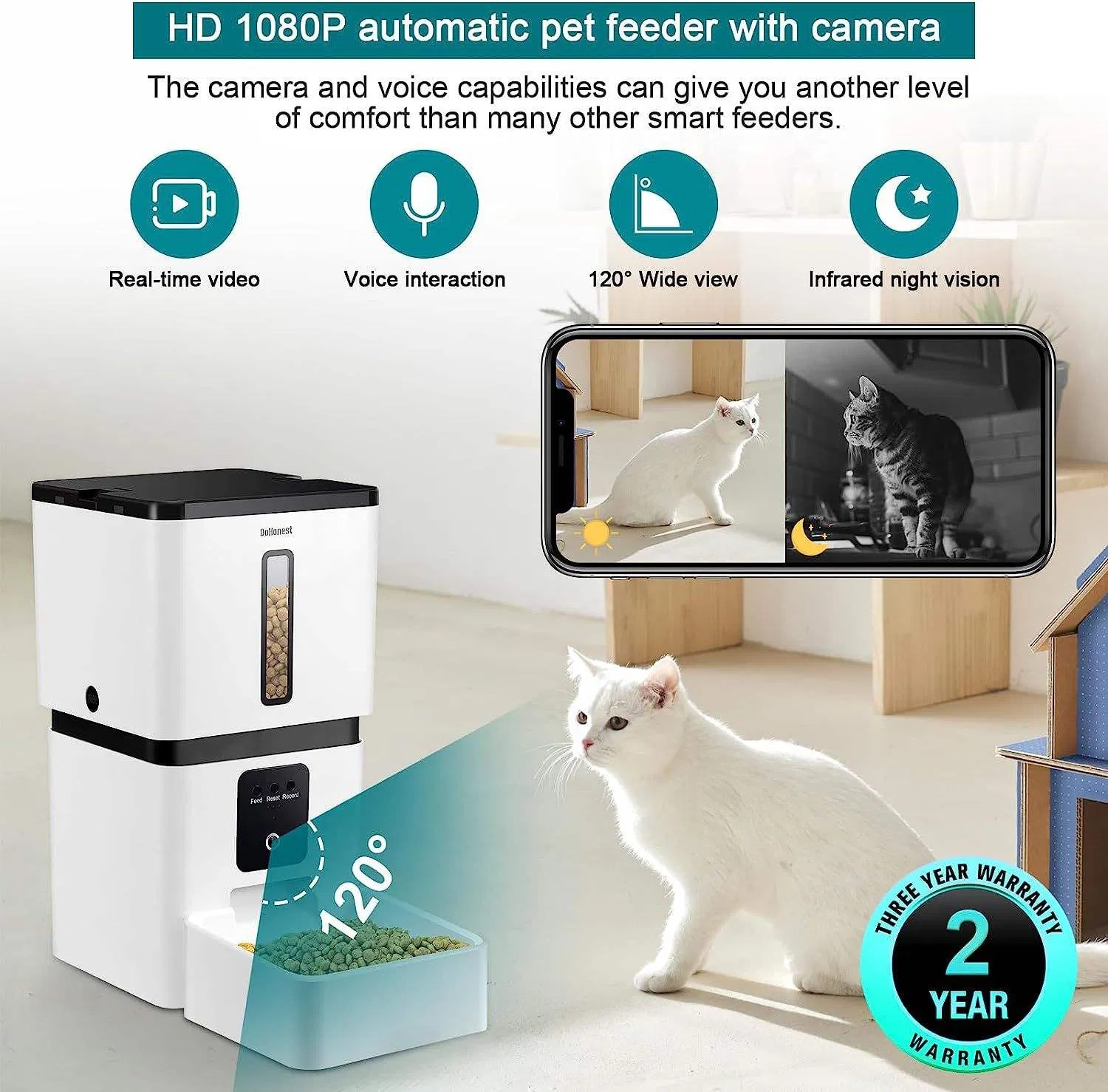 High-Definition Camera IR Sensor Night Vision Voice Monitoring 8L Pet Food Feeder