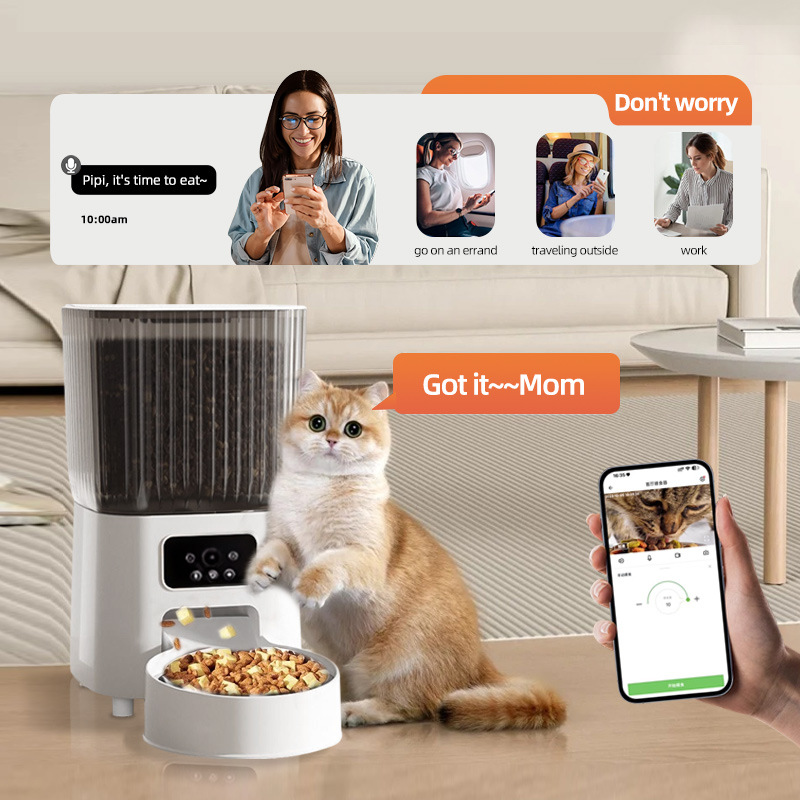 Automatic Stainless Steel Pet cat Feeding Device with Wifi App Remote Control for Timed and Quantitative Feeding