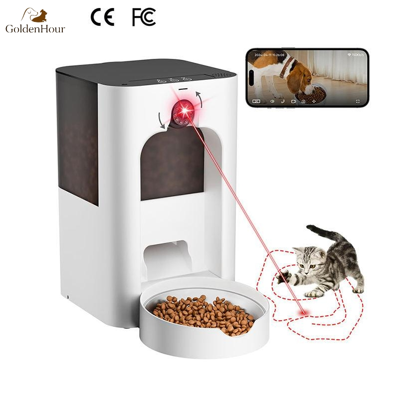 2K Camera Pet Feeder for Cats Dogs with Laser Tease Interactive Function 2-in-1 Food Dispenser with Camera Cat Dog Motion Monitoring APP Control Feeder