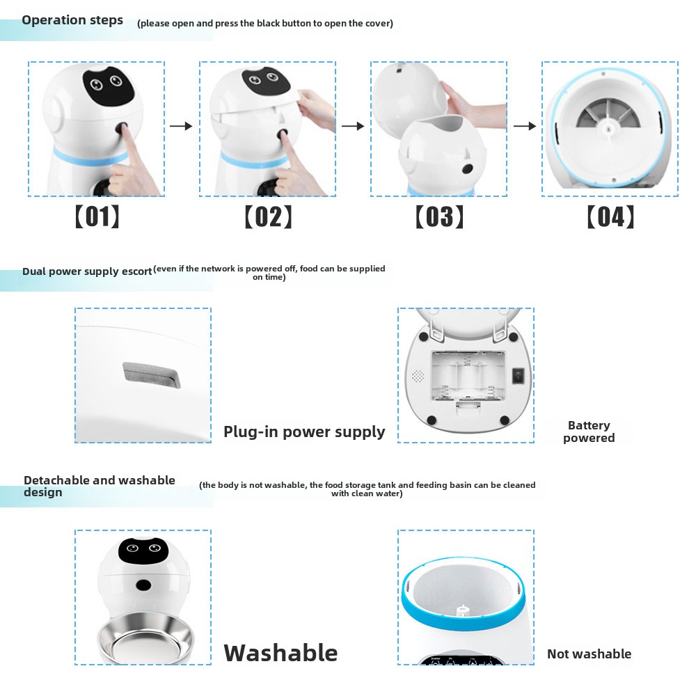 Intelligent Timed Automatic Pet Feeder Plastic Food Tray Robot Feeder for Cat and Dog