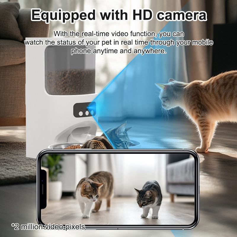OEM/ODM Smart Pet Feeder with Camera, 4L 6L Automatic Dog Cat Food Dispenser with WiFi/APP Control &amp; Video Monitoring
