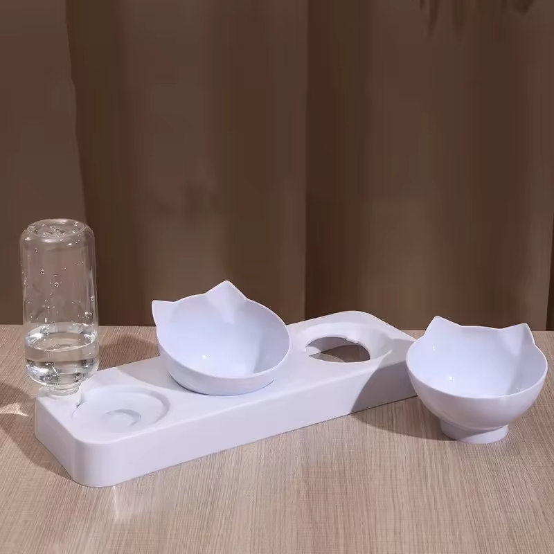 Automatic Cat Water Dispenser with 2 Food Bowls Non Wet Lip