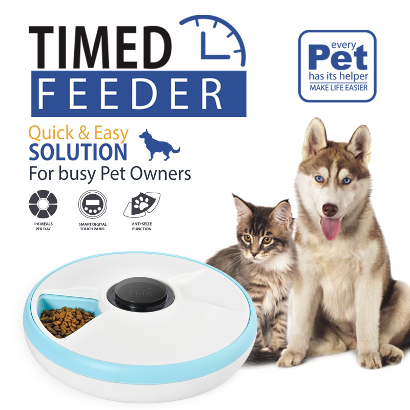 Six Meals Automatic Interactive Smart Timed Dispenser Food Water Container Slow Pet Dog Cat Feeder Bowl