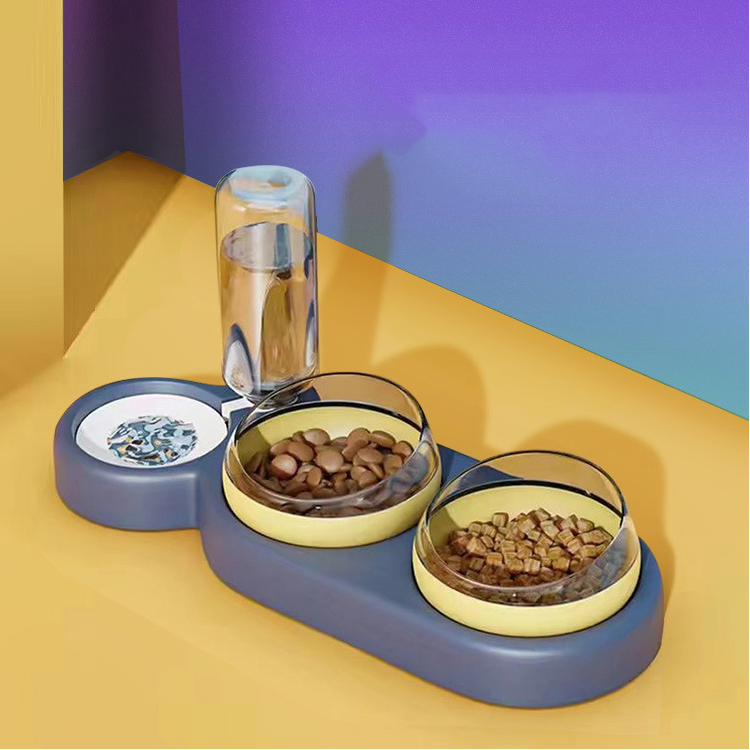 Pet Food Drinking Water Dispenser Double Bowls Feeder Cat Dog Food Water Drink Dispenser Automatic Pet Feeder