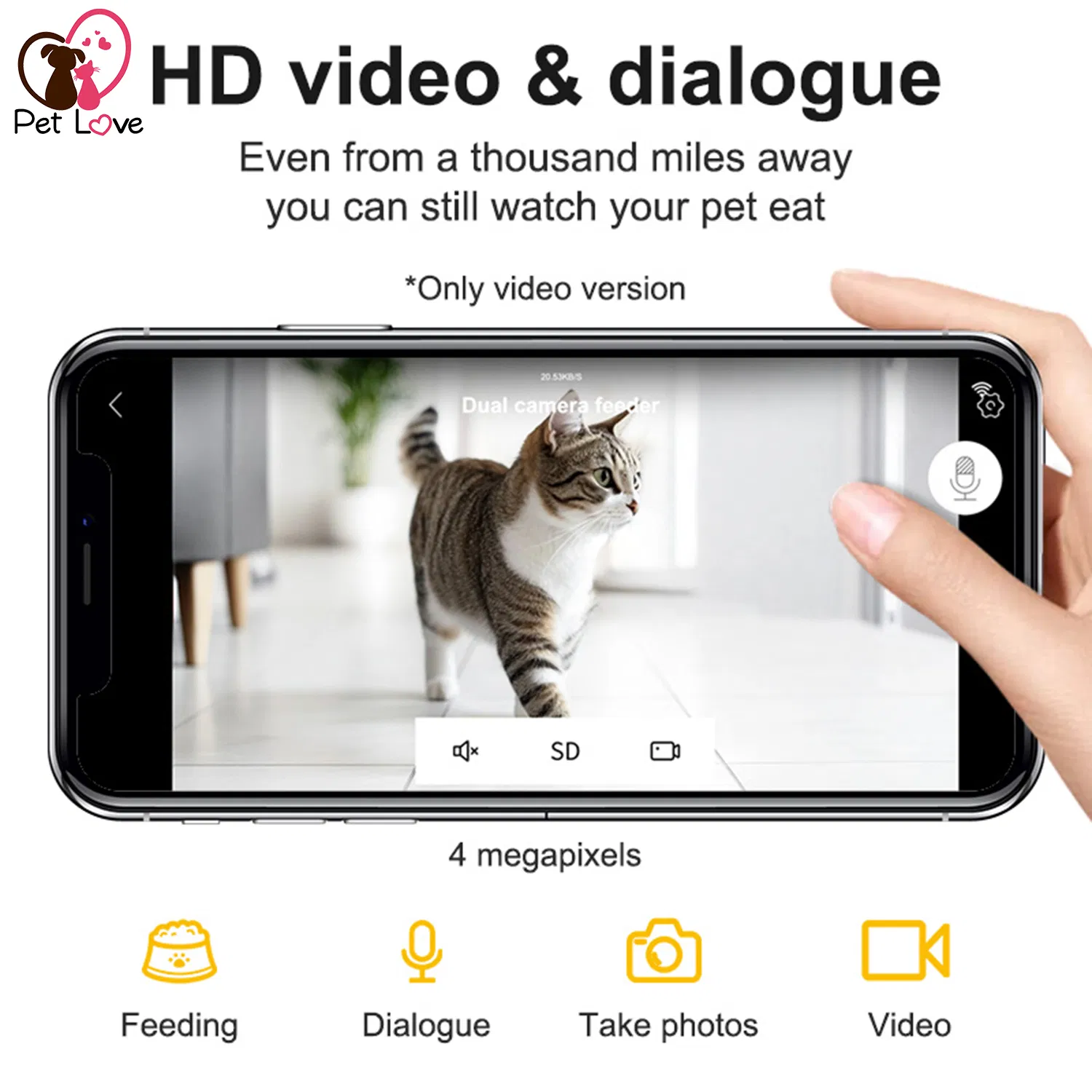 Smart Pet Feeder with Dual Cameras and HD Video Monitoring