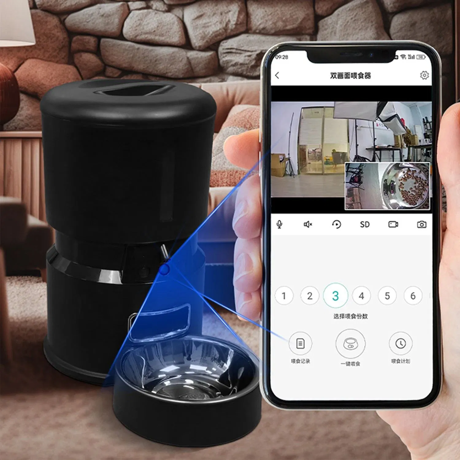 Pet Products 4L Smart Automatic Timed Cat Food Dispenser Auto Pet Dog Feeder with Voice Recording Pet Smart Automatic Feeder Dual Camera Timing Remote Feeder
