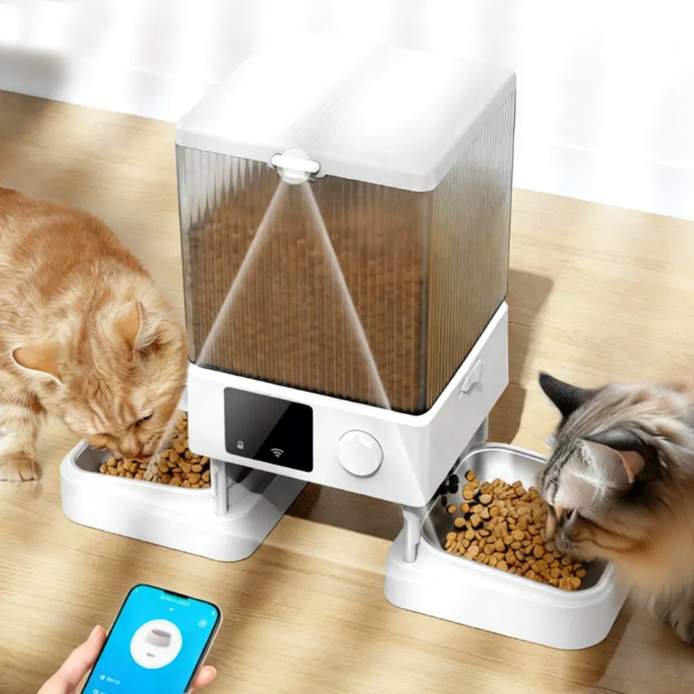 Smart Automatic Pet Feeder with Dual Bowls: Visible Hopper, Timed &amp; Portion Control for Cats &amp; Dogs