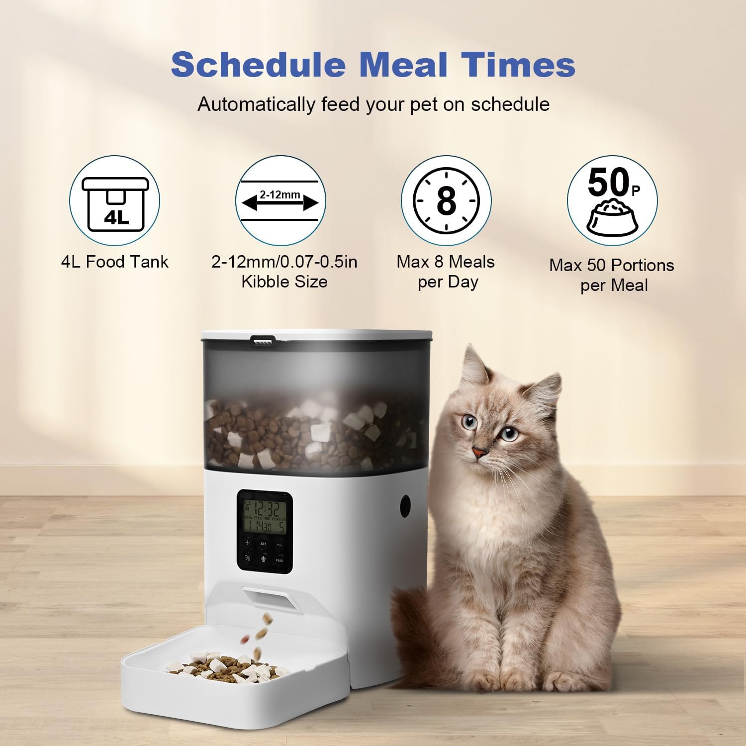 Automatic Cat &amp; Dog Feeder 4L 10s Voice Recorder 8 Meals Per Day Timed Portable Removable Timer Dry Food Sealed Ring Factory