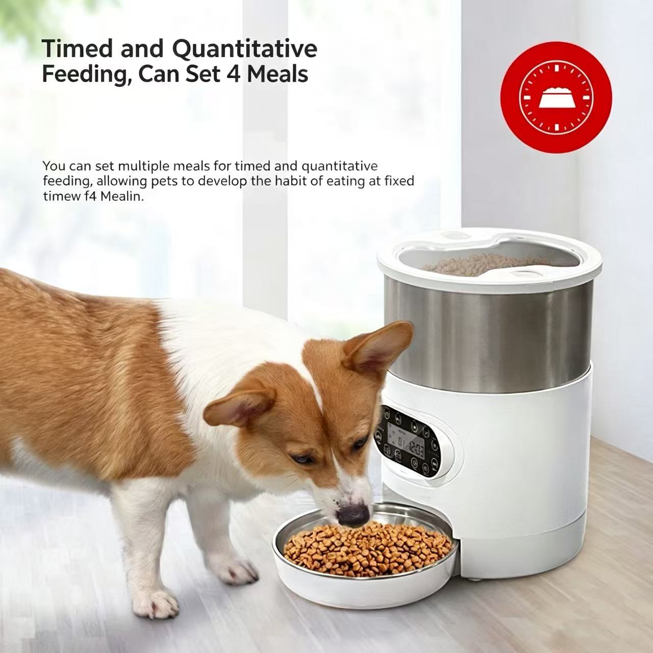 Food Grade Stainless Steel Pet Feeder, Timed Automatic Cat Dog Food Dispenser with Voice Call Function