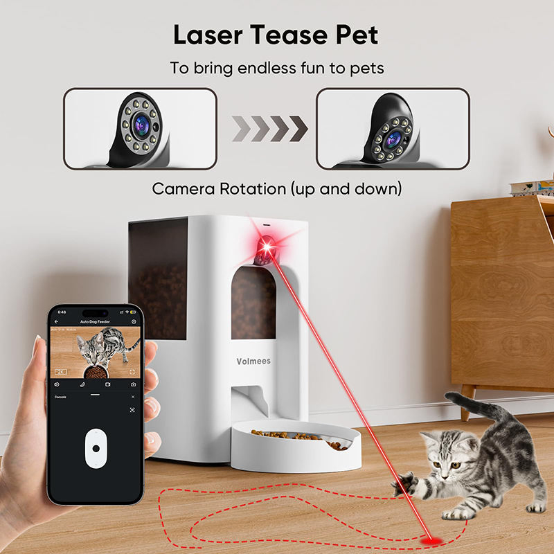 2K Camera Pet Feeder for Cats Dogs with Laser Tease Interactive Function 2-in-1 Food Dispenser with Camera Cat Dog Motion Monitoring APP Control Feeder