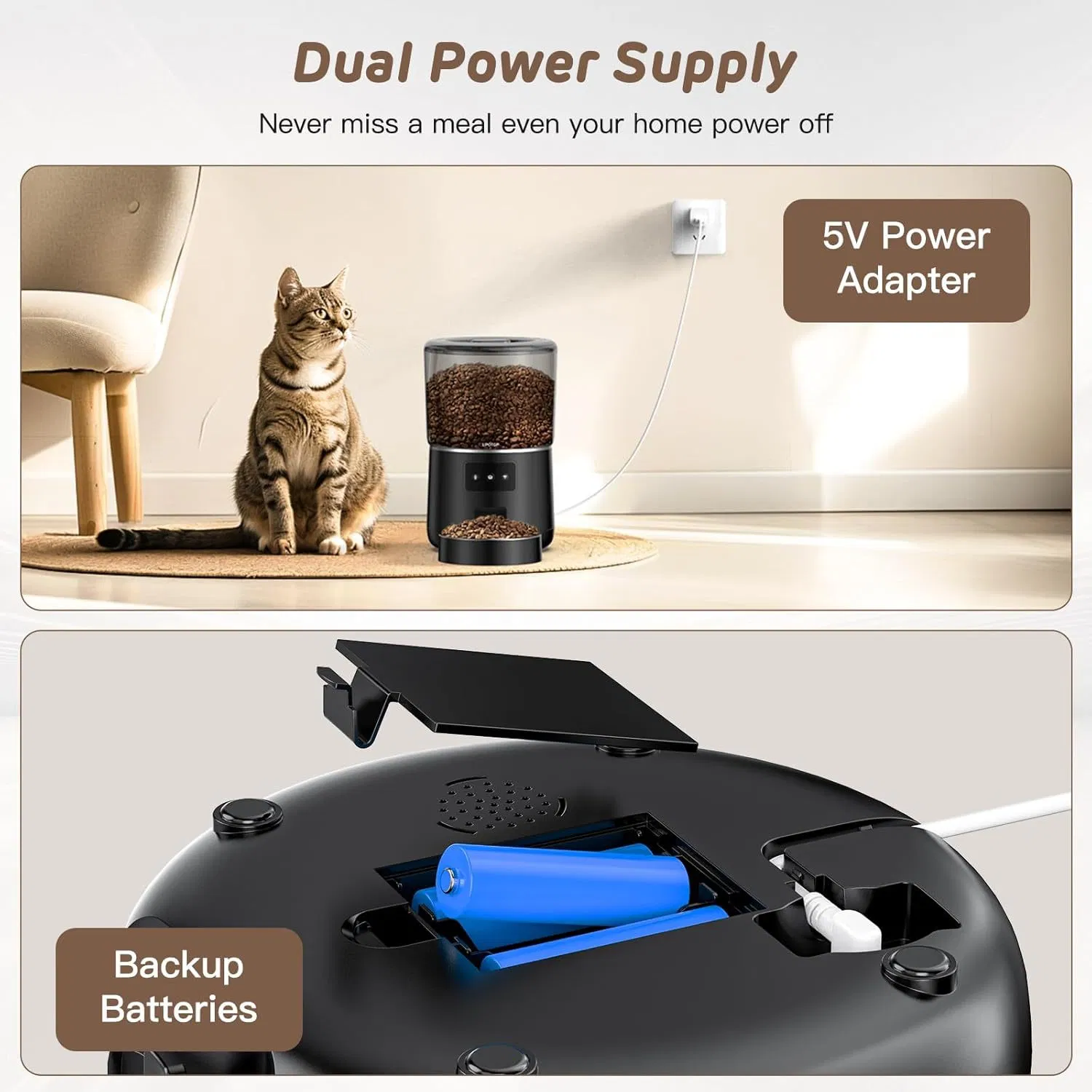 Large Capacity Smart Pet Feeder with Anti-Clog Design