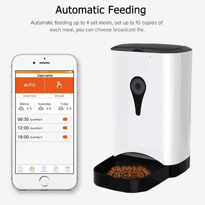 Pet Bowl 4.5L Pet Feeder WiFi Remote Control Fashion Smart Automatic Pet Cat Dog Feeder Food Rechargeable with Video Monitor Pet Products