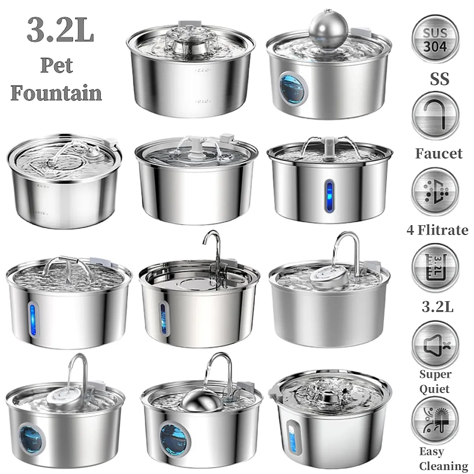 OEM Stainless Steel Pet Water Bowl Electric/Battery Operated Automatic Pet Fountain