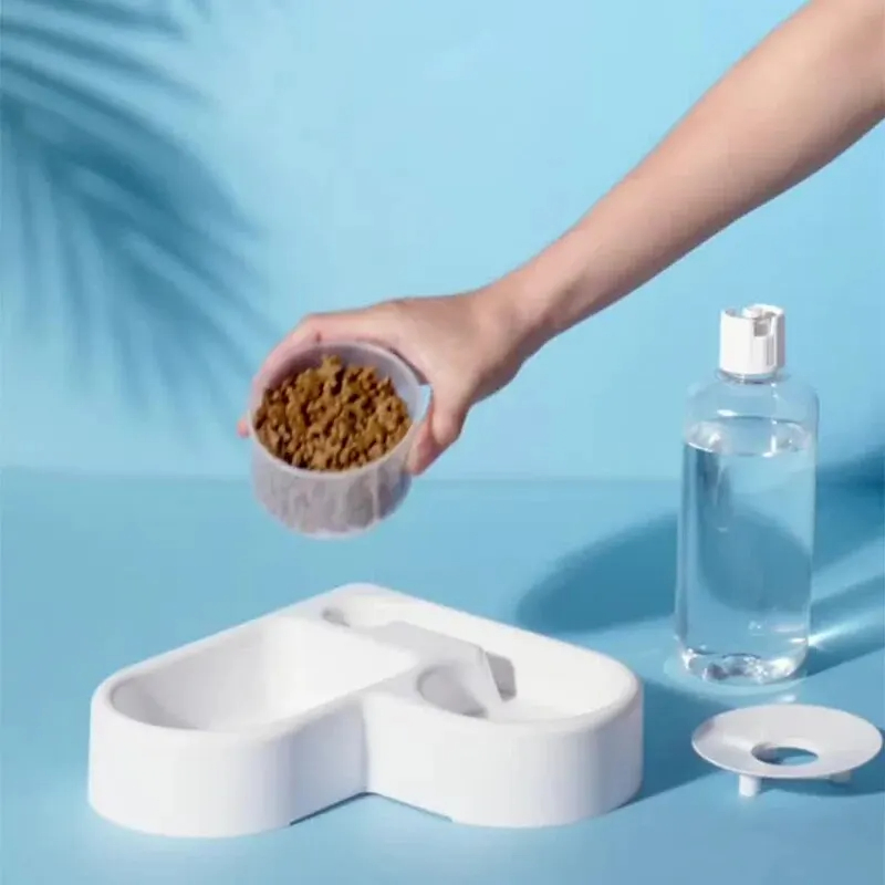 Space Saving Automatic Anti-Rollover Pet Dog Cat Food Feeder Bowl Water Dispenser