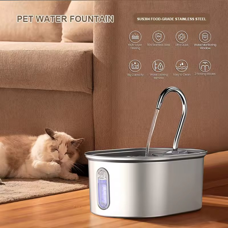 Automatic Water Fountain for Cats Stainless Steel Pet Drinking Feeder Supply