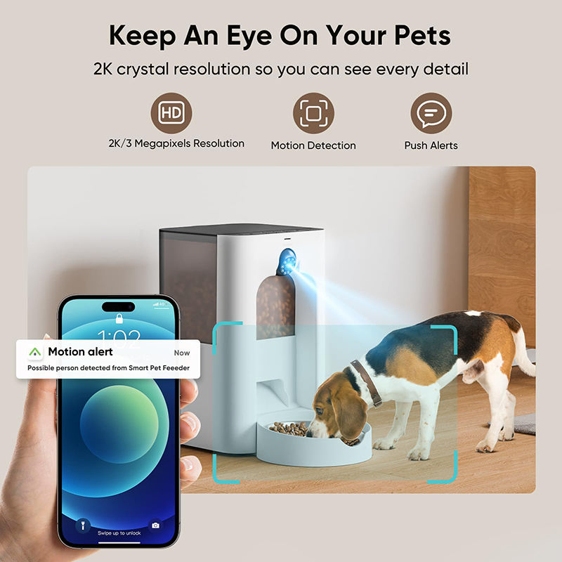 2K Camera Pet Feeder for Cats Dogs with Laser Tease Interactive Function 2-in-1 Food Dispenser with Camera Cat Dog Motion Monitoring APP Control Feeder