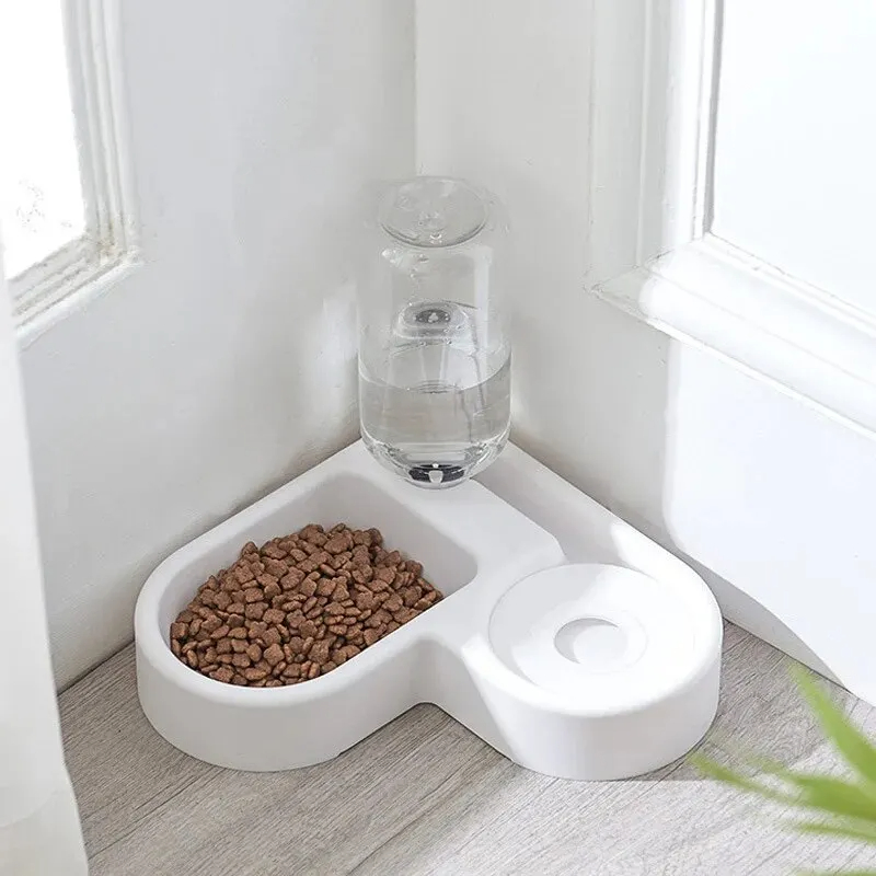 Space Saving Automatic Anti-Rollover Pet Dog Cat Food Feeder Bowl Water Dispenser