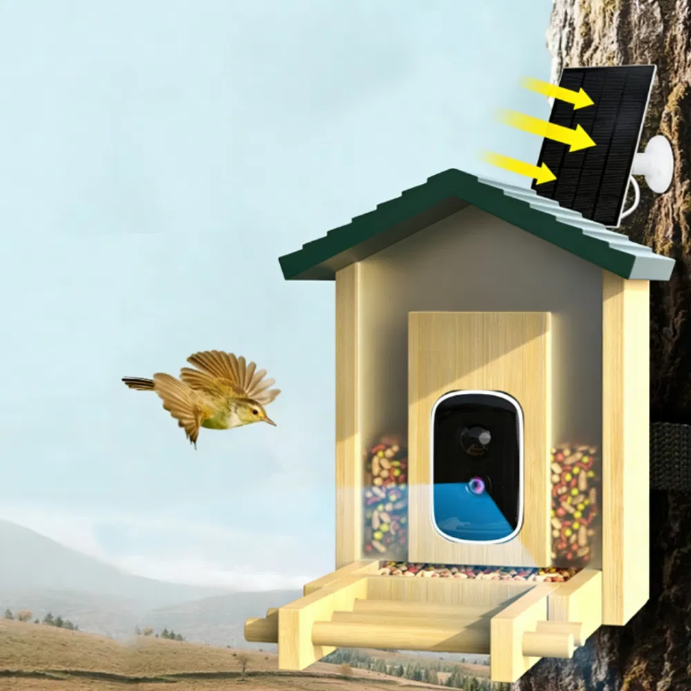 Outdoor Smart Bird House Feeder with Camera Real-Time Monitoring Solar Powered Squirrel Proof Gift for Parrot Watchers