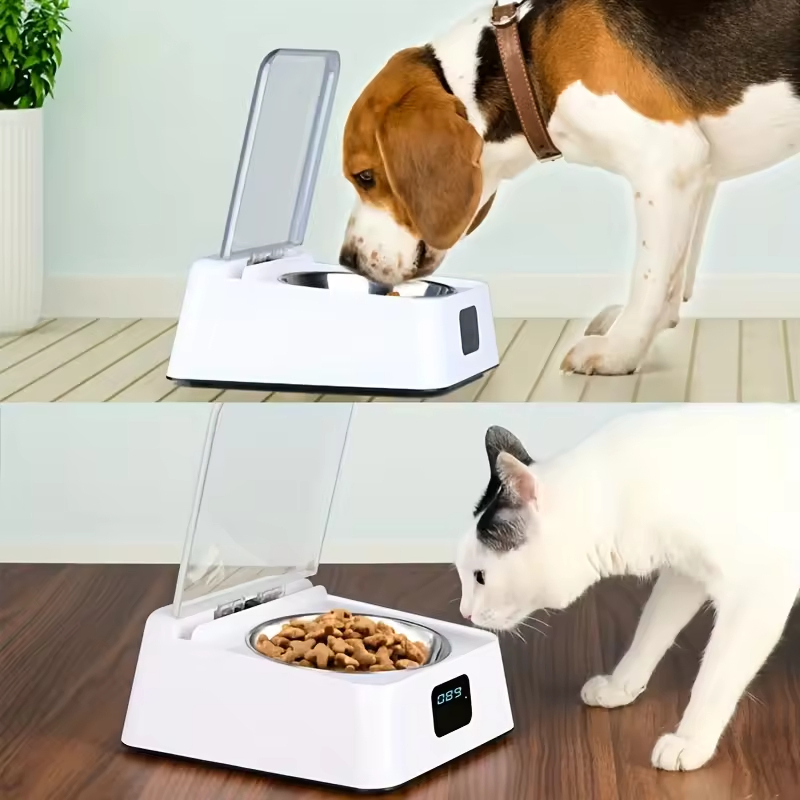 Programmable Infrared Sensing Automatic Cover Opening Portable Travel Recycling Auto Dog Food Dispenser Cat Pet Bowl Anti-Pest Feeder
