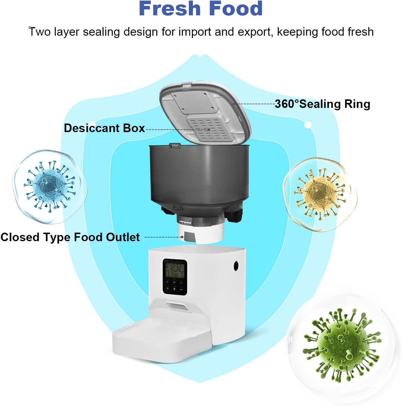 Automatic Cat &amp; Dog Feeder 4L 10s Voice Recorder 8 Meals Per Day Timed Portable Removable Timer Dry Food Sealed Ring Factory
