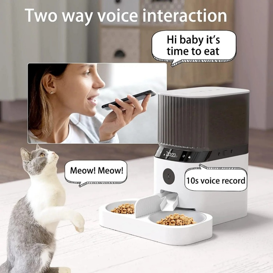 10 Second Voice Message Recording Pet Feeder with Steel Anti Corrosion Bowls