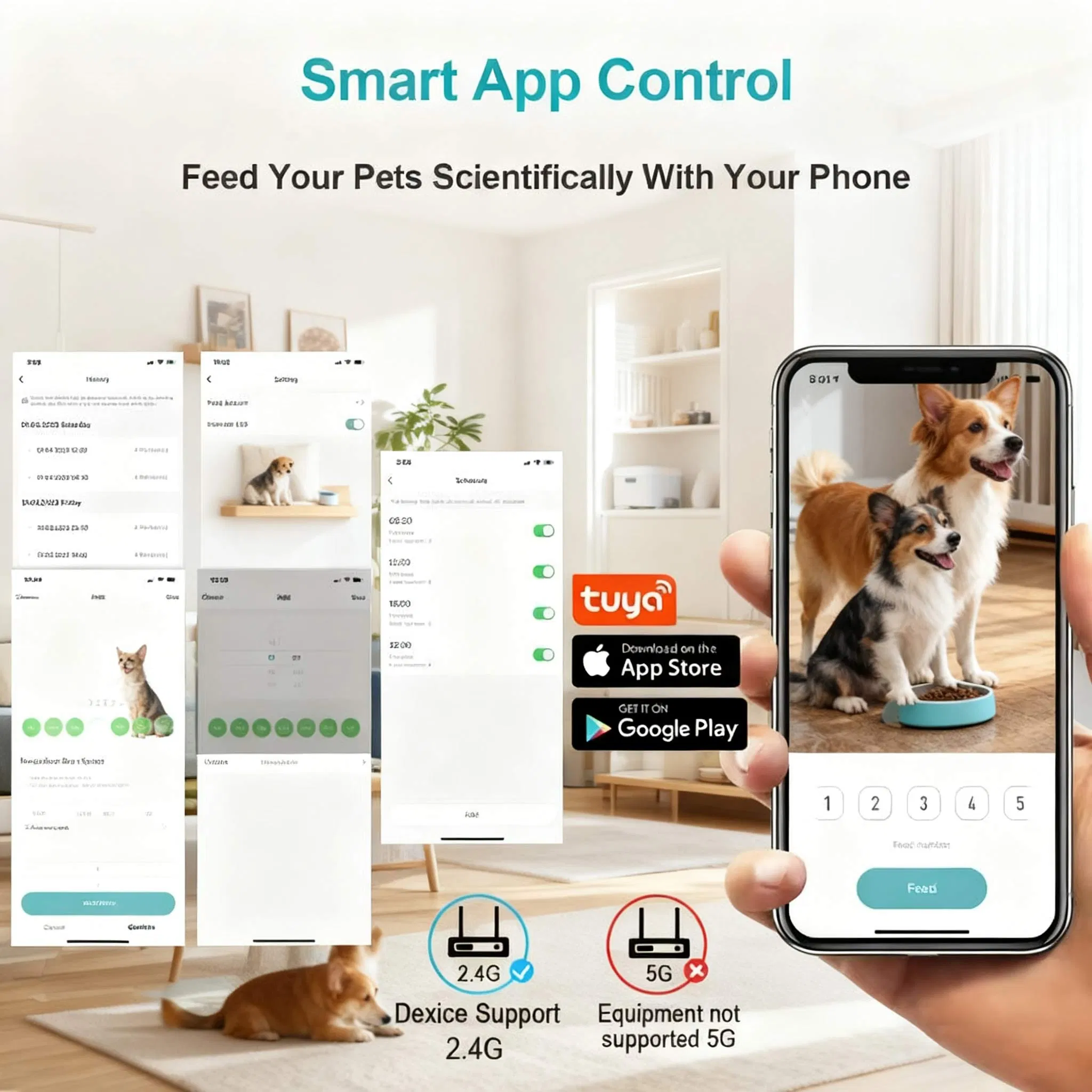 6L Tuya Smart Automatic Double Bowl Pet Feeder - APP Portion Control, Stackable, Dual Power &amp; Dry Food Dispenser for Cat Dog