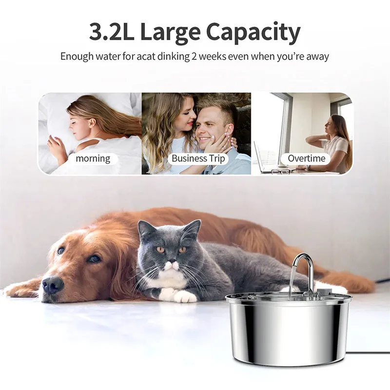 OEM Stainless Steel Pet Water Bowl Electric/Battery Operated Automatic Pet Fountain