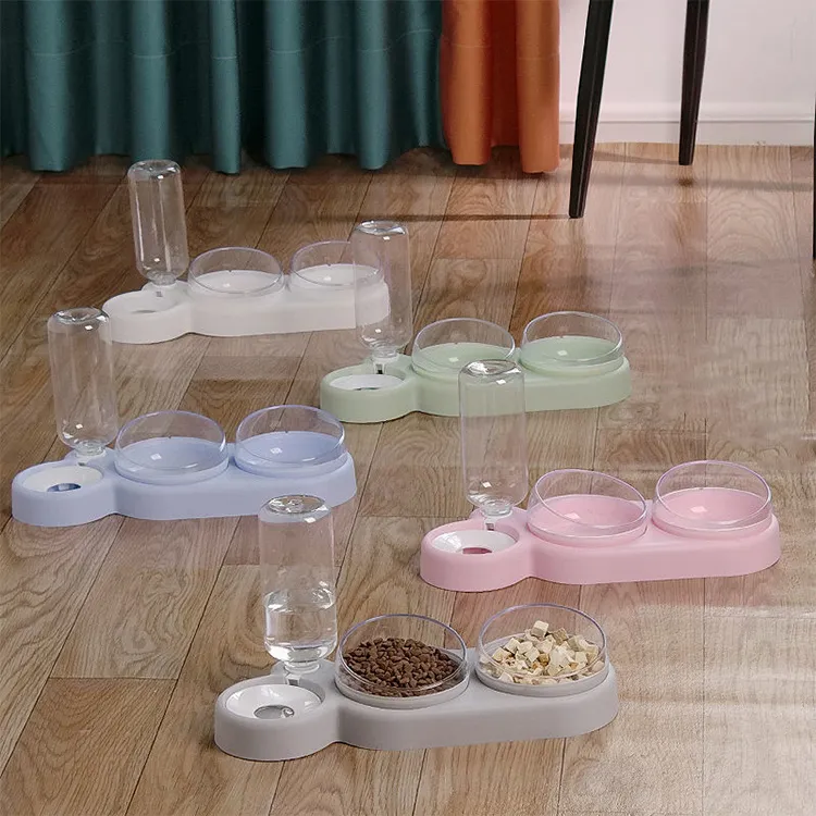 Pet Food Drinking Water Dispenser Double Bowls Feeder Cat Dog Food Water Drink Dispenser Automatic Pet Feeder