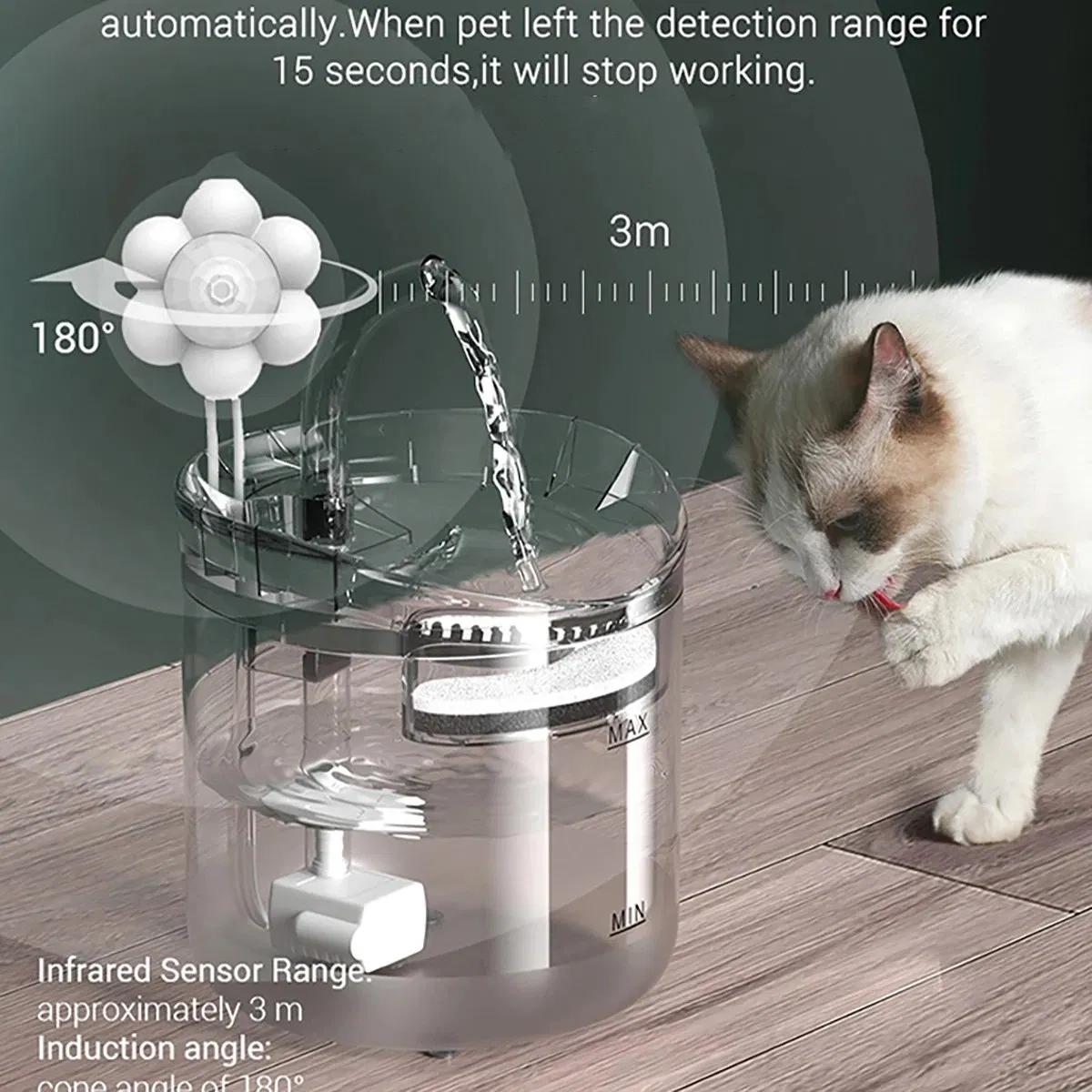 Wireless Rechargeable Battery Operated Cat Water Fountain Automatic Pet Drinking Fountain with Filter