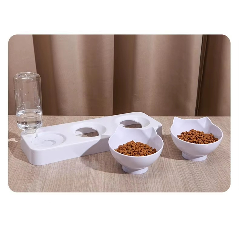 Automatic Cat Water Dispenser with 2 Food Bowls Non Wet Lip
