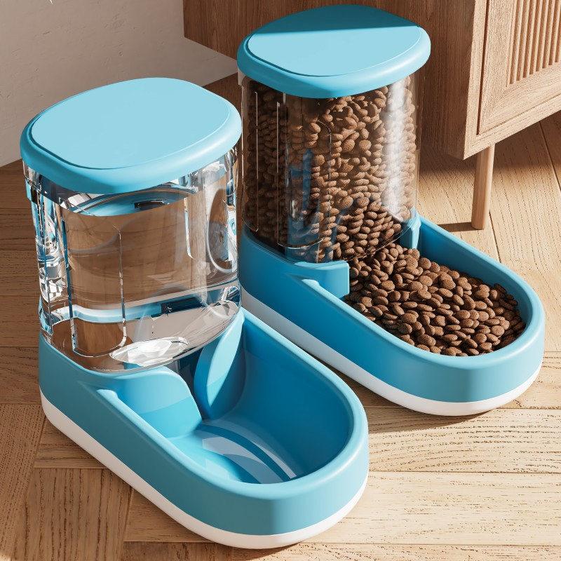 Large Capacity Detachable Pet Feeder Transparent Food Storage Dispenser Container Dog Cat Food Water Bowl Feeder