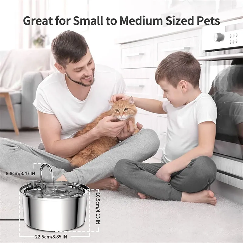 OEM Stainless Steel Pet Water Bowl Electric/Battery Operated Automatic Pet Fountain
