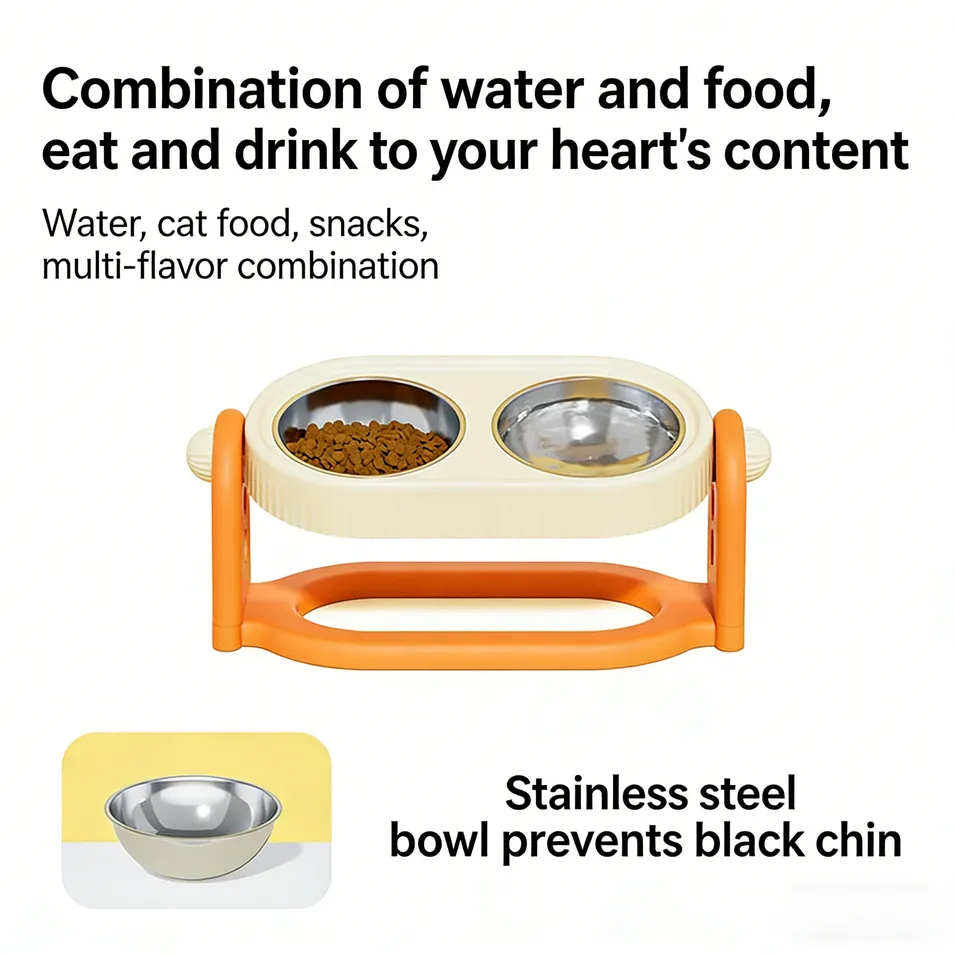 Adjustable-Height Stainless Steel Double Pet Food Bowl OEM/ODM