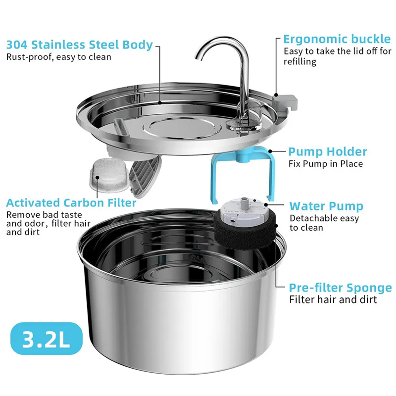OEM Stainless Steel Pet Water Bowl Electric/Battery Operated Automatic Pet Fountain