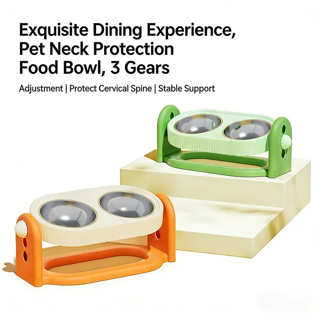 Adjustable-Height Stainless Steel Double Pet Food Bowl OEM/ODM