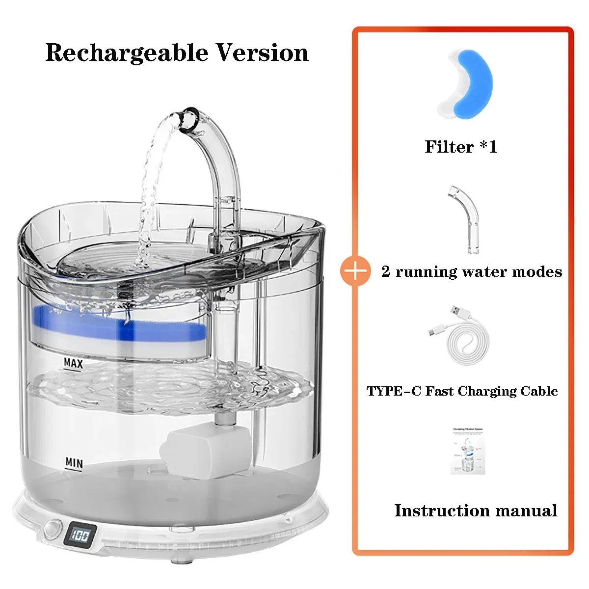 Wireless Rechargeable Battery Operated Cat Water Fountain Automatic Pet Drinking Fountain with Filter