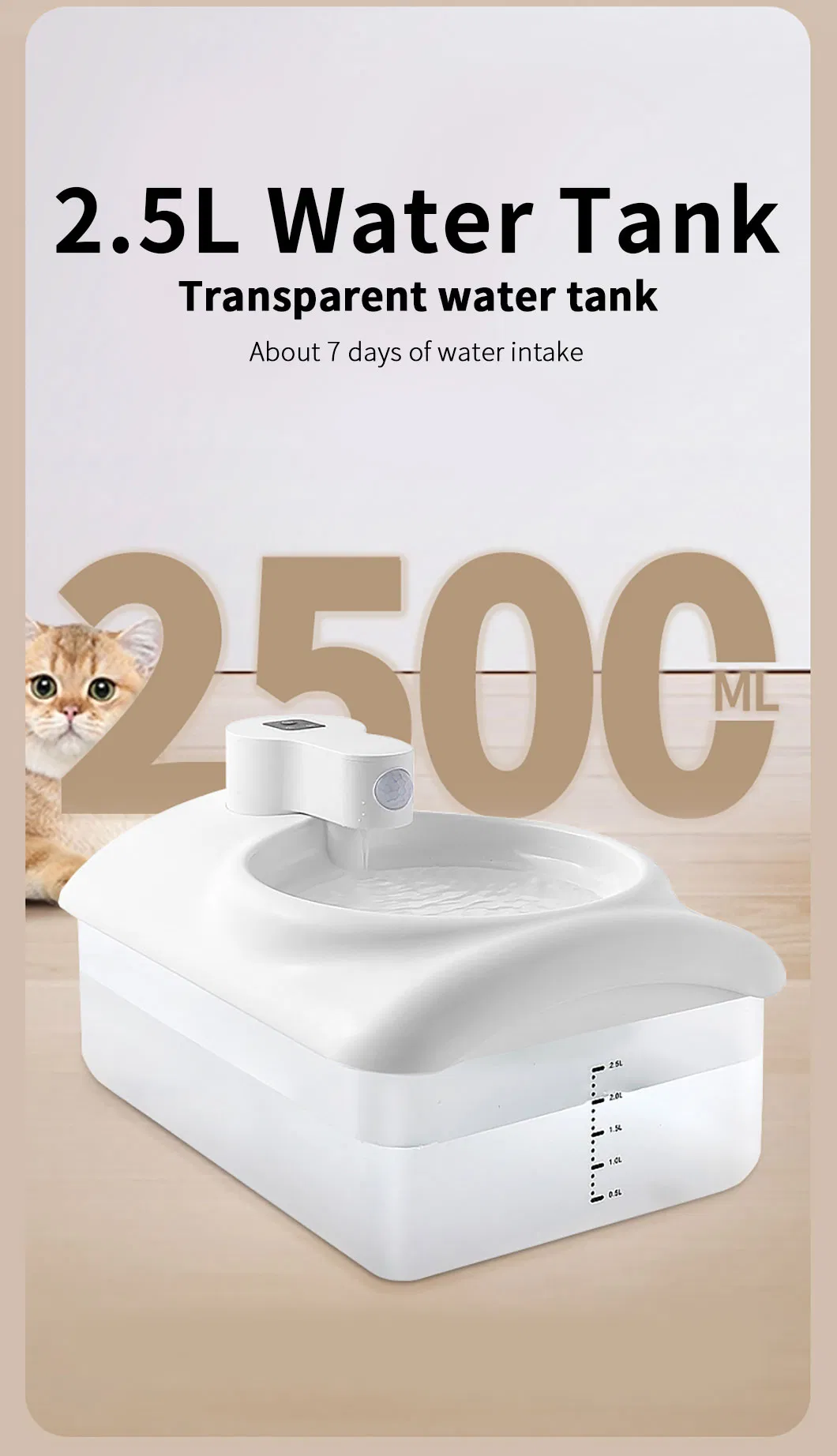 2.5L Automatic Filter Water Fountain Cat Drinking Dispenser 20dB ABS Pet Water Fountain with Ultra-Quiet Pump